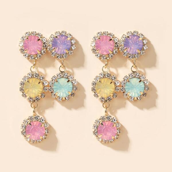 

Rhinestone Round Drop Earrings, Multicolor