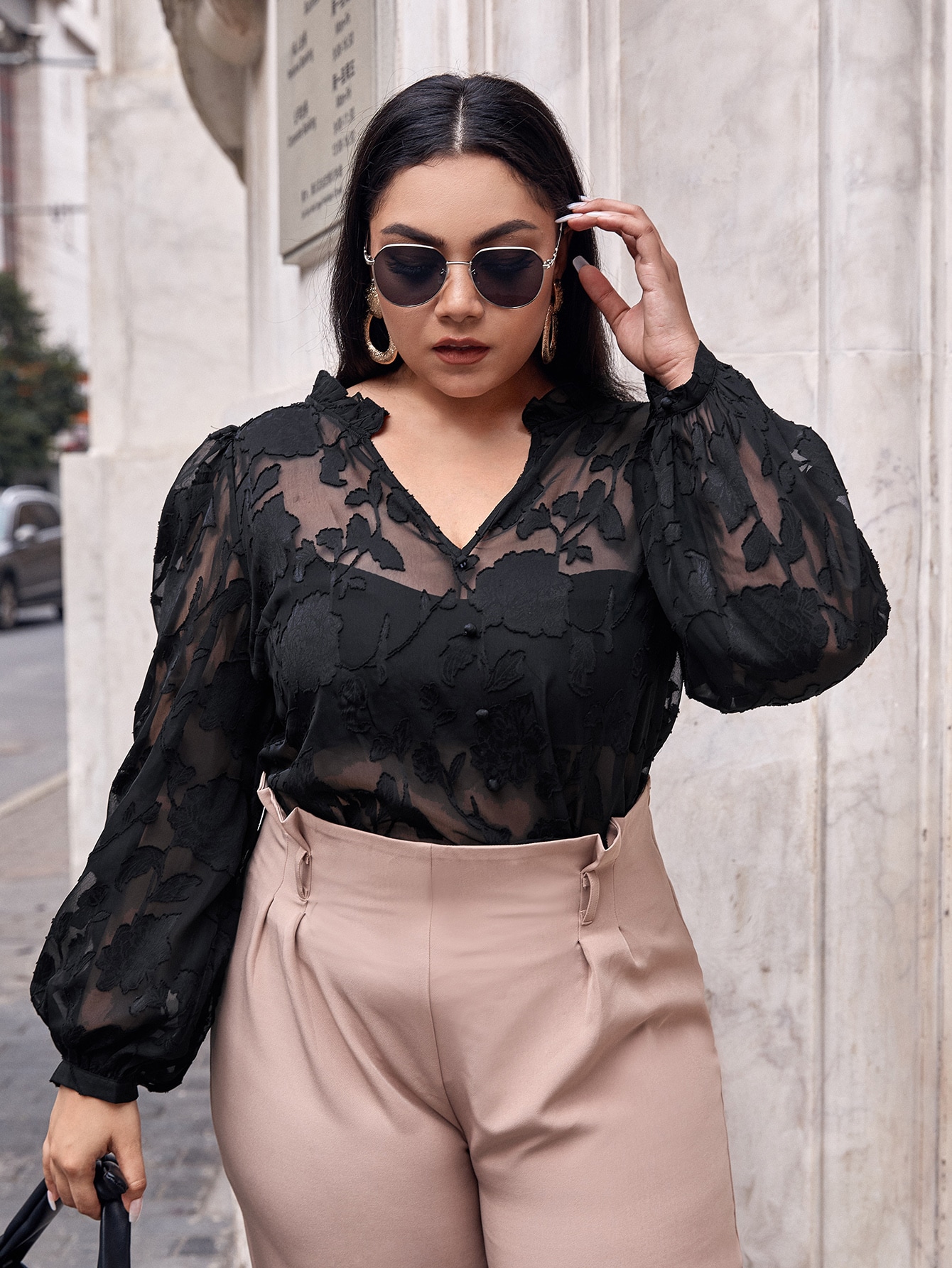 Plus Jacquard Flower Applique Chiffon Top Without Bandeau thumbnail