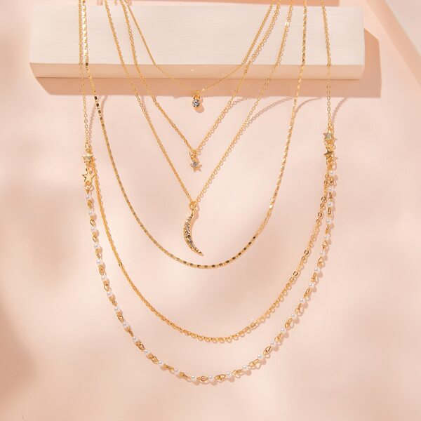 

Rhinestone Decor Layered Necklace, Gold