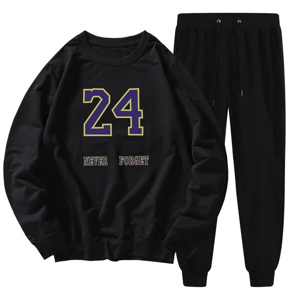 

Men Letter Graphic Sweatshirt & Sweatpants, Black