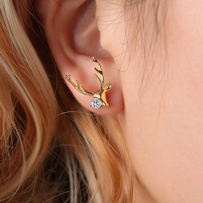 

Christmas Deer Design Stud Earrings, Gold