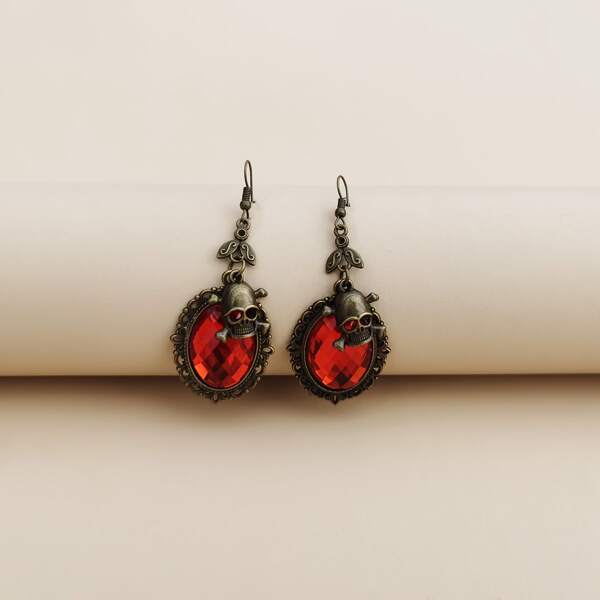 

Halloween Skull Charm Drop Earrings, Red
