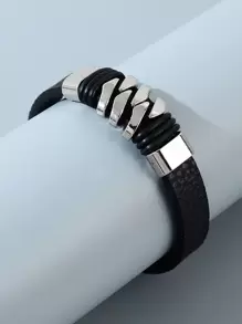 Vòng tay trang trí bằng thép không gỉ thời trang và phổ biến dành cho nam giới để làm quà tặng trang sức và cho vẻ ngoài sành điệu - màu đen - Xem 2