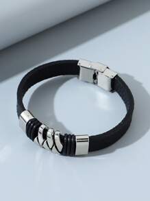 Vòng tay trang trí bằng thép không gỉ thời trang và phổ biến dành cho nam giới để làm quà tặng trang sức và cho vẻ ngoài sành điệu - màu đen - Xem 3