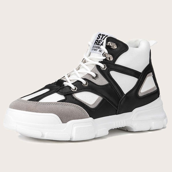 

Men Lace-up Front Hiking Boots, Black and white