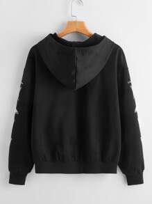 Muchica Butterfly and Figure Graphic Pouch Pocket Hoodie - Black - View 2