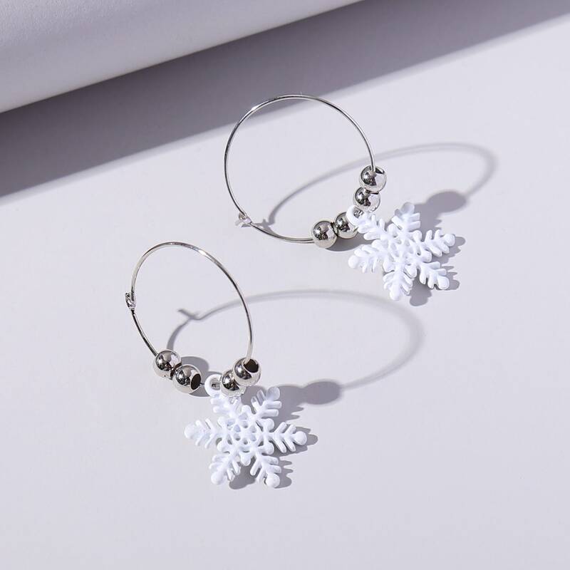 

Christmas Snowflake Charm Drop Earrings, White