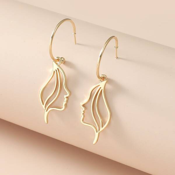 

Hollow Out Figure Drop Earrings, Gold
