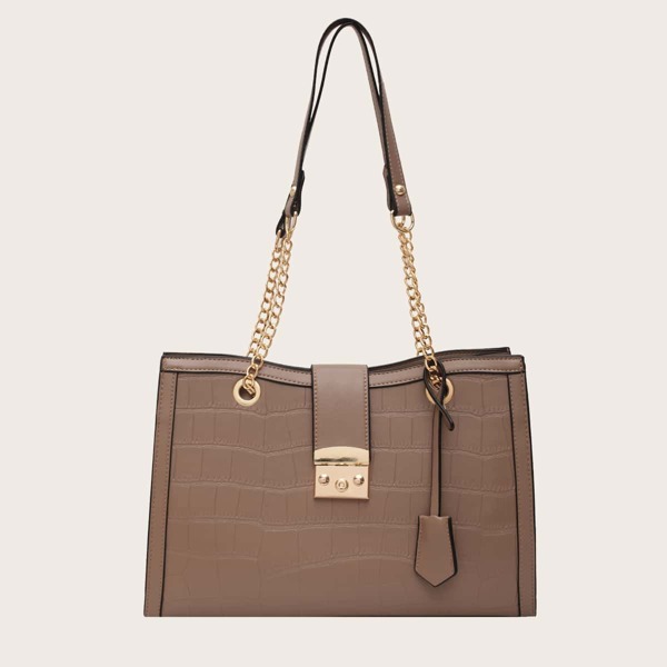 

Croc Embossed Tote Bag, Khaki