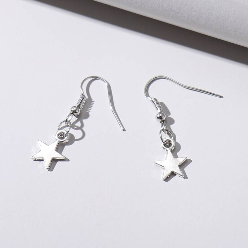 

Star Charm Drop Earrings, Silver