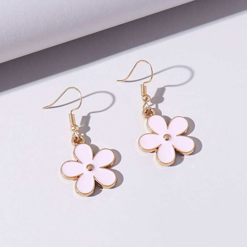 

Flower Charm Drop Earrings, Pink