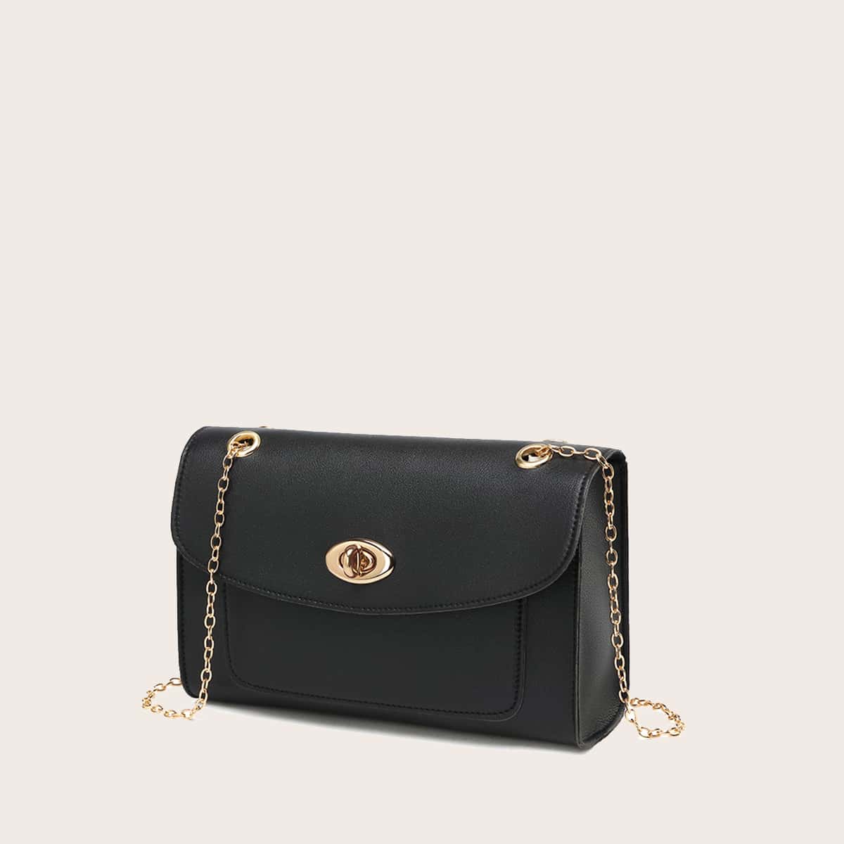 

Minimalist Push Lock Crossbody Bag, Black