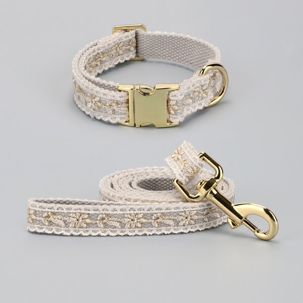

1pc Dog Lace Collar & 1pc Leash, Grey