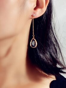 透明水滴形耳墜 - 金黃色 - 查看 2