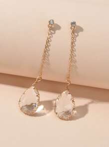 透明水滴形耳墜 - 金黃色 - 查看 4