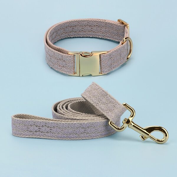 

1pc Dog Lace Collar & 1pc Leash, Grey