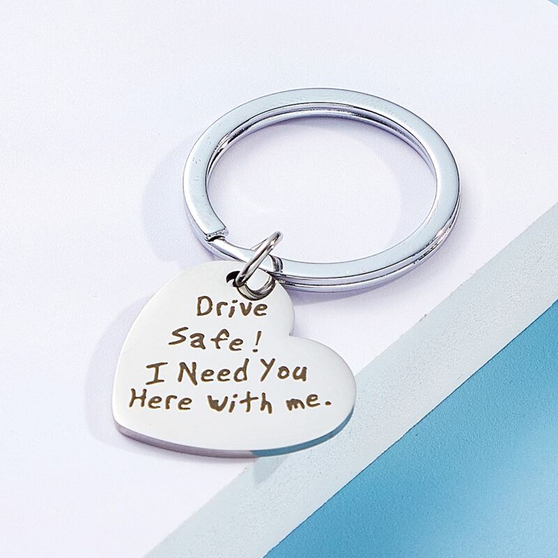 

Slogan Design Heart Charm Keychain, Silver