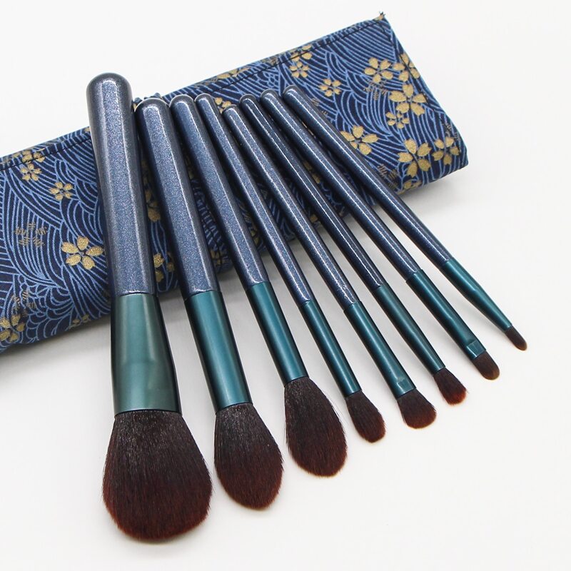 

8pcs Soft Makeup Brush With 1pc Storage Bag, Blue