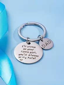 標語設計圓形吊墜鑰匙扣 - 銀色 - 查看 2