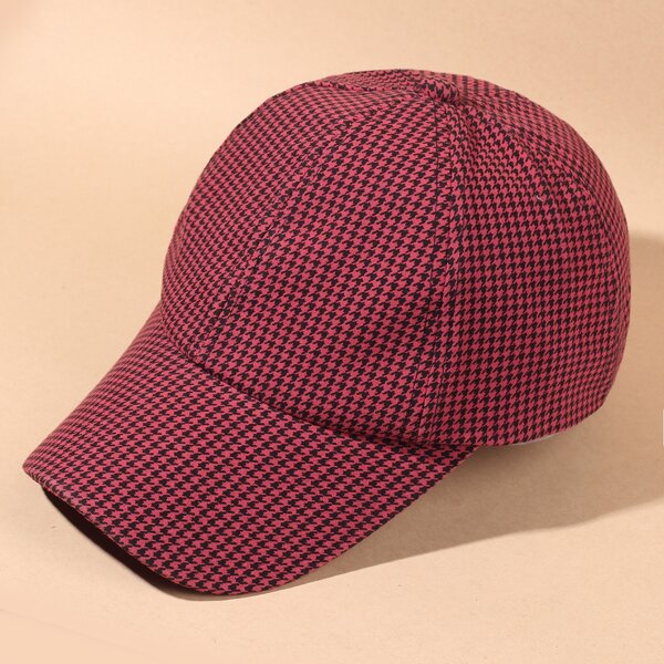 

Houndstooth Pattern Baseball Cap, Burgundy