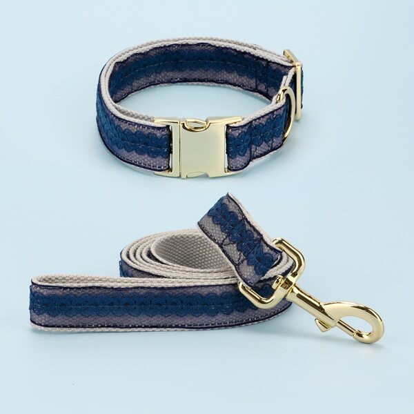 

1pc Dog Lace Trim Collar & 1pc Leash, Blue