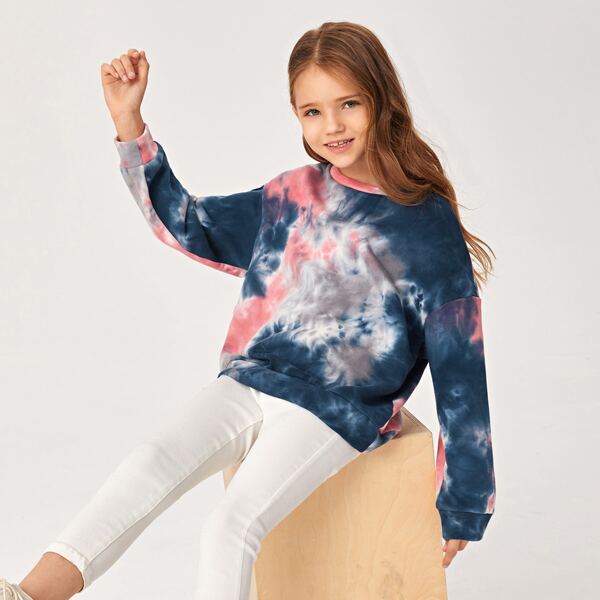 

Girls Drop Shoulder Tie Dye Sweatshirt, Multicolor