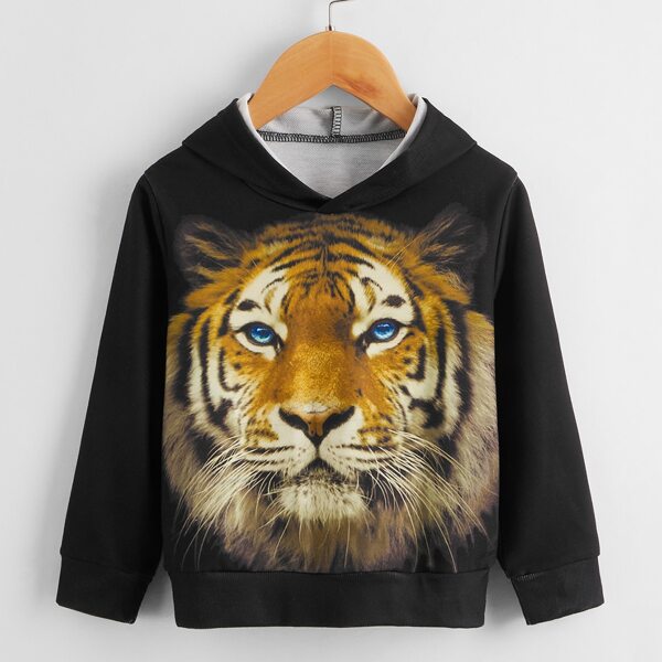 

Toddler Boys Tiger Print Hooded Sweatshirt, Black