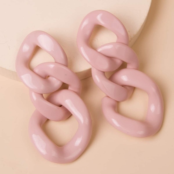 

Chain Design Drop Earrings, Pink