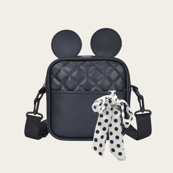 

Girls Knot Decor Quilted Crossbody Bag, Black