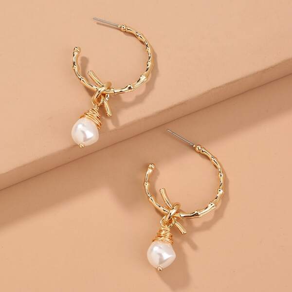 

Faux Pearl Decor Drop Earrings, Gold
