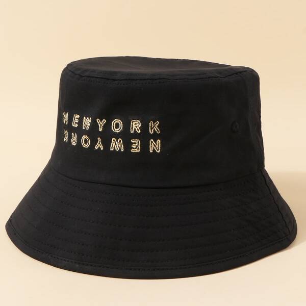 

Letter Embroidery Bucket Hat, Black
