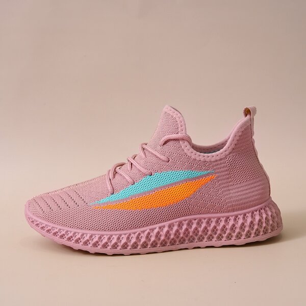 

Lace-up Decor Low Top Knit Sneakers, Pink