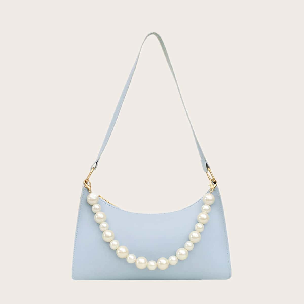 

Faux Pearl Decor Baguette Bag, Blue