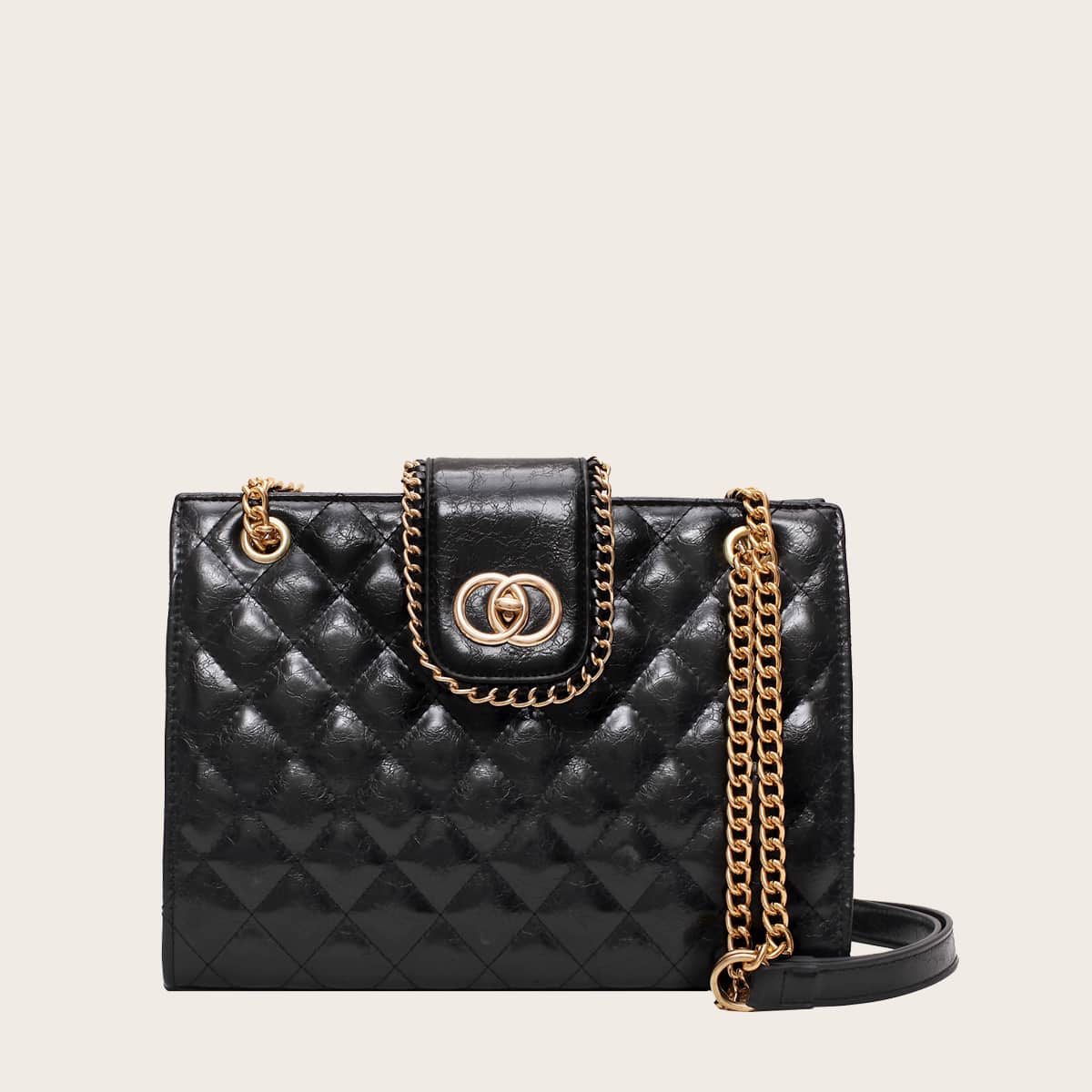 

Metal Decor Quilted Crossbody Bag, Black