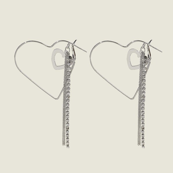 

Heart Decor Long Chain Drop Earrings, Silver