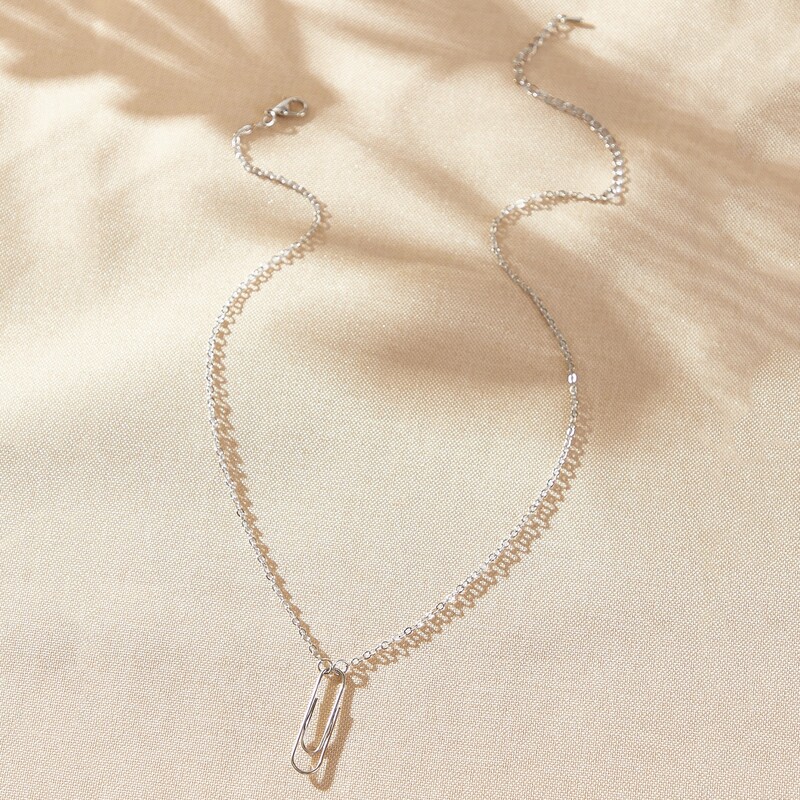 

Paper Clip Pendant Necklace, Silver