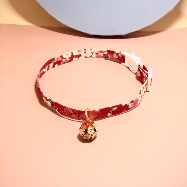 

1pc Bell Pendant Cat Collar, Red