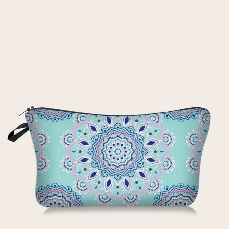 

1pc Flower Print Makeup Bag, Blue
