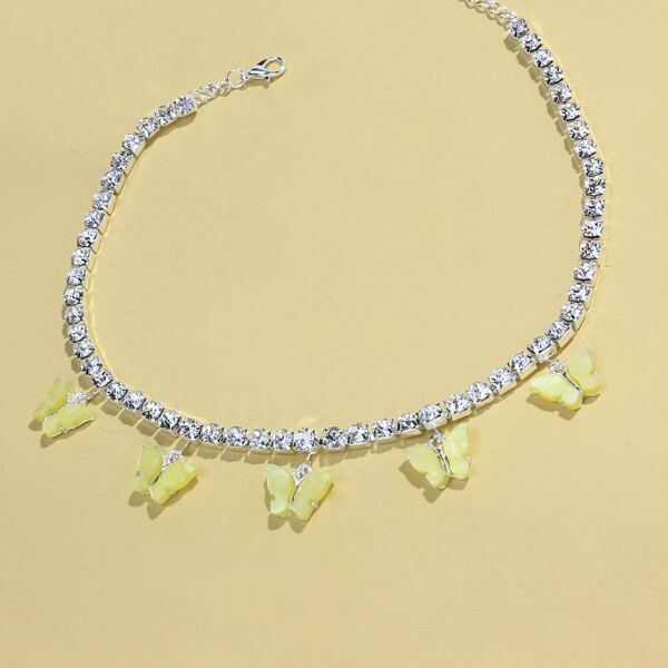 

Rhinestone Butterfly Charm Necklace, Silver