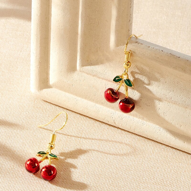 

Cherry Drop Earrings, Red