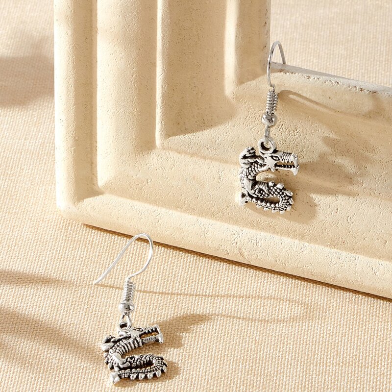 

Chinese Dragon Drop Earring, Silver