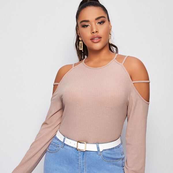 

Plus Ladder Cold Shoulder Tee, Dusty pink