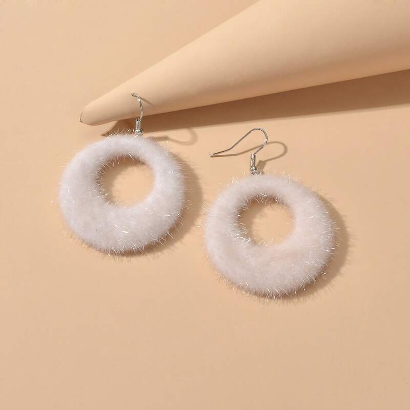 

Fluffy Round Drop Earrings, Beige