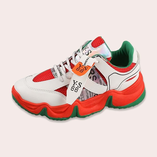 

Lace-up Front Mesh Panel Chunky Sneakers, Multicolor