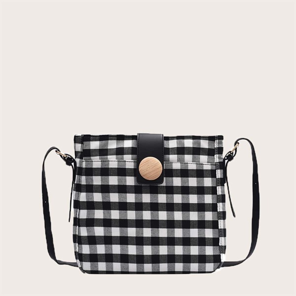 

Gingham Crossbody Bag, Black and white