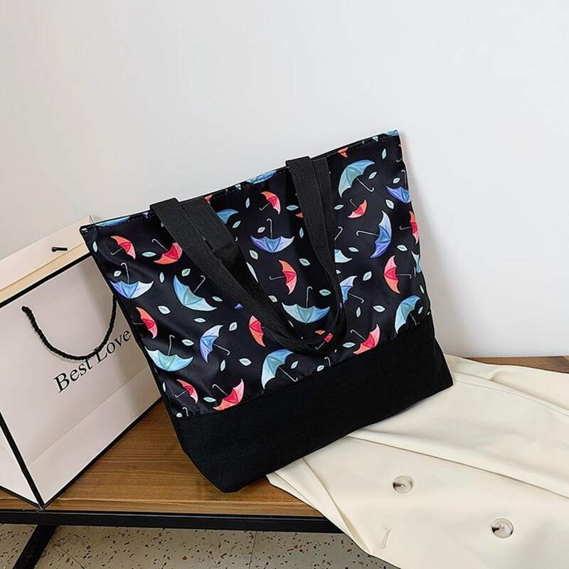 

Umbrella Print Tote Bag, Black multicolor