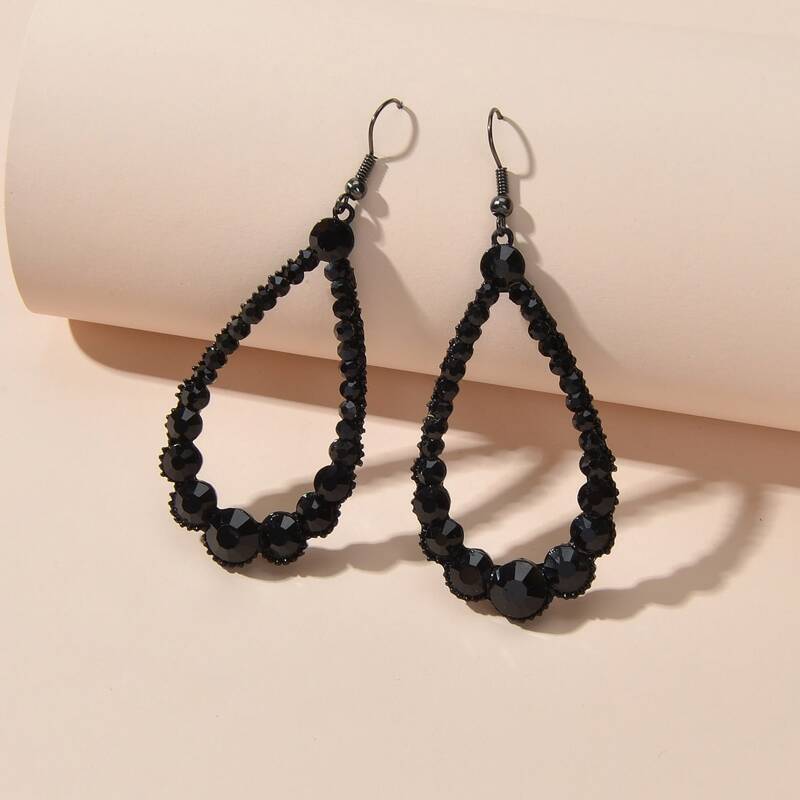 

Rhinestone Water Drop Earrings, Black