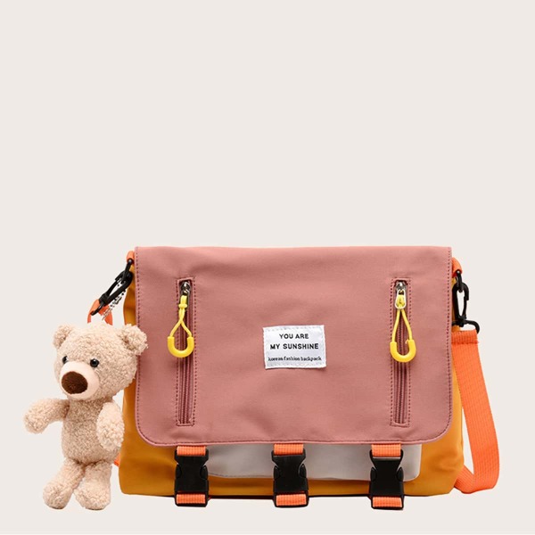 

Letter Patch Decor Flap Crossbody Bag, Multicolor