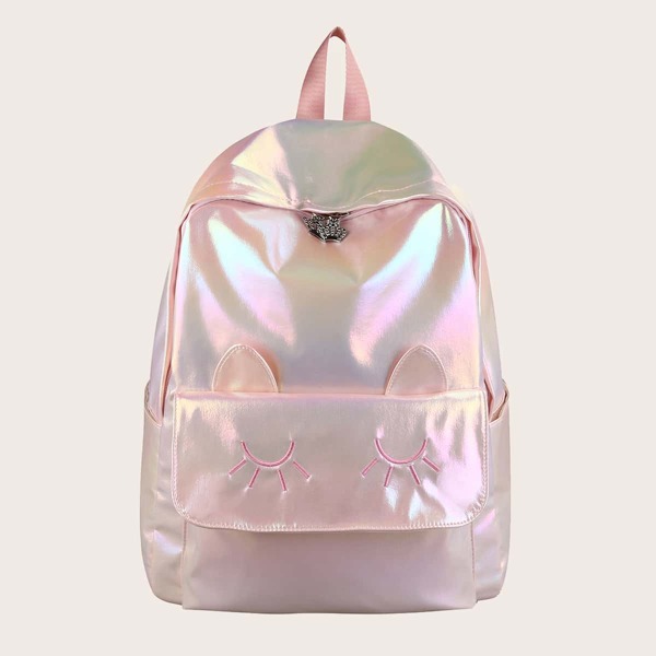 

Holographic Cartoon Graphic Backpack, Pink