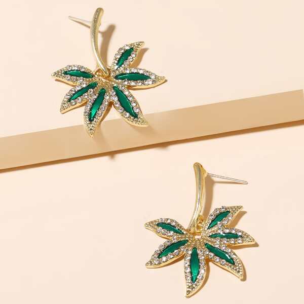 

Rhinestone Leaf Decor Earrings, Green